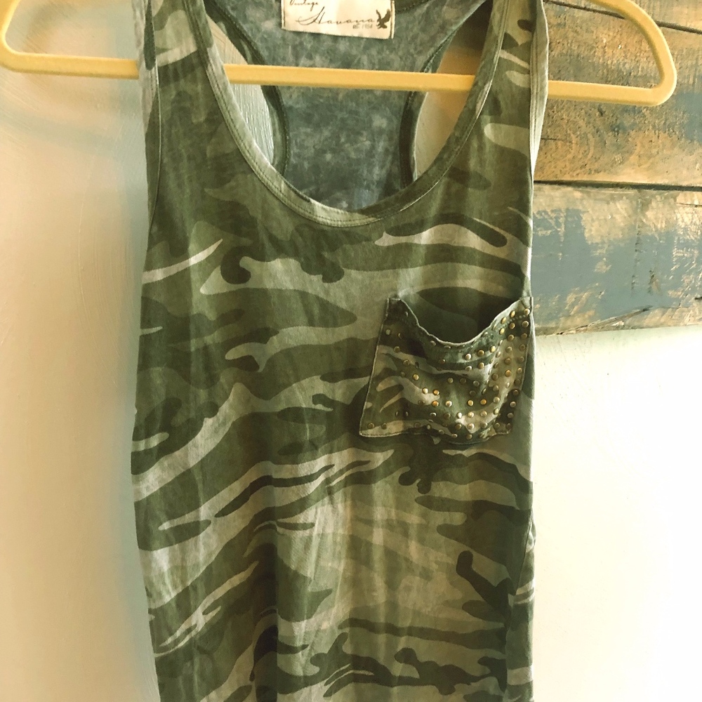 Camo tank top w/ beaded pocket